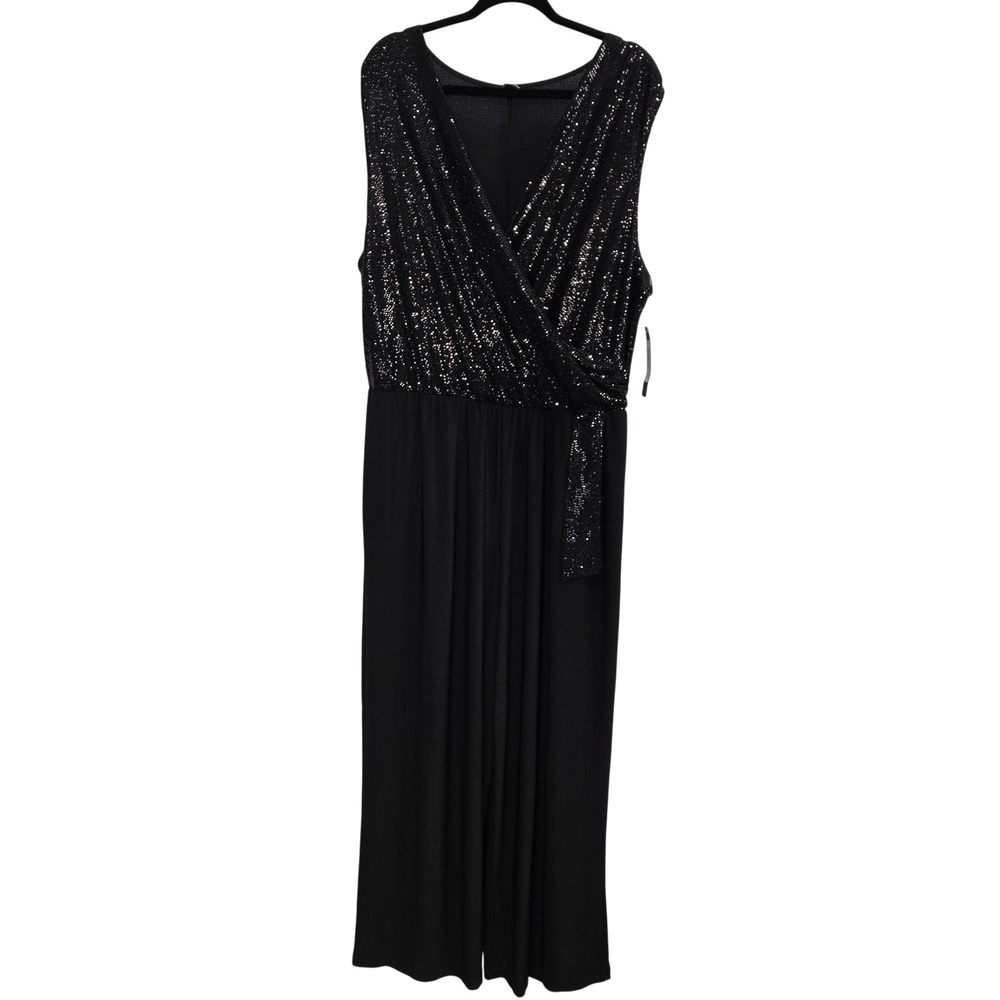 Bebe Jumpsuit Womens 2X Black V-Neck Sleeveless Jersey Glitter Formal Party